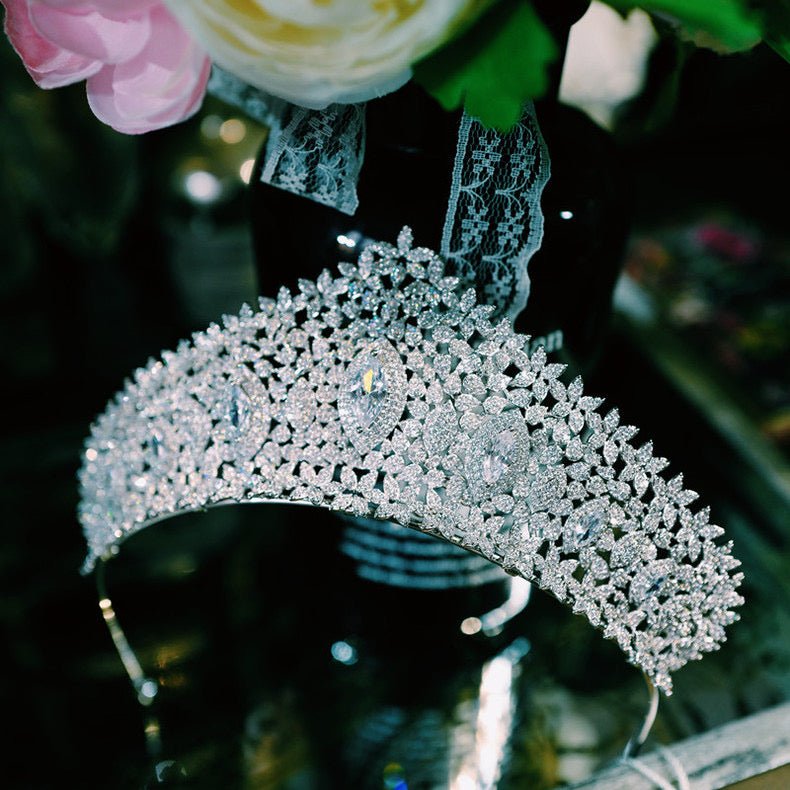 Bridal Tiara Silver Crown Vintage With Sparkling Zircon - WonderlandByLilian