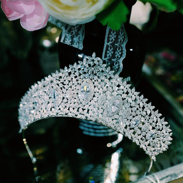 Bridal Tiara Silver Crown Vintage With Sparkling Zircon - WonderlandByLilian