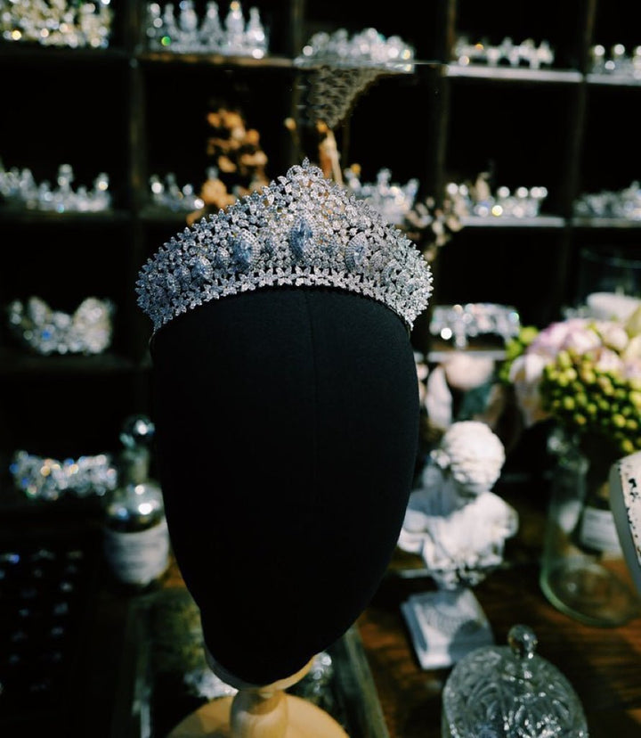 Bridal Tiara Silver Crown Vintage With Sparkling Zircon - WonderlandByLilian
