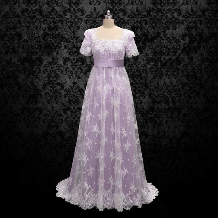 Bridgerton Daphne Lilac Wedding Dress With Lace- Regency Era Ball Gown Plus Size - WonderlandByLilian