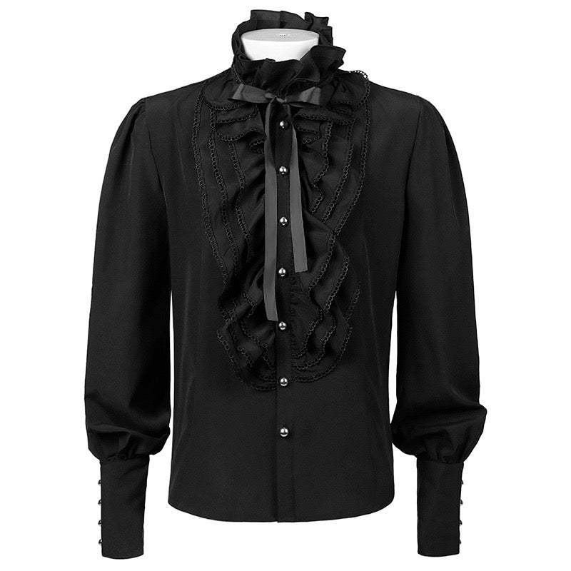 Men s Gothic Ruffle Stand Collar Shirt with Puff Sleeves