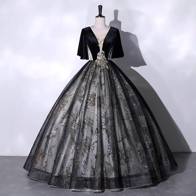 Velet Black Ball Gown Wedding Dress in V Neck with Plus Size Size 22w / Black Velet Black Ball Gown Wedding Dress in V Neck with Plus Size Size 22w / Black