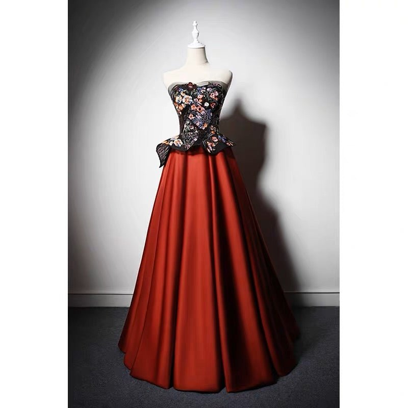 Gothic Black And Red Strapeless Floral Formal Dress - Plus Size - WonderlandByLilian