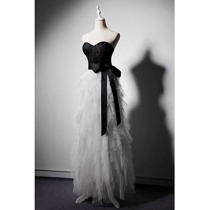 black and white gothic wedding dresses Gothic Black And White Lace Beaded Strapless Formal Dress Plus Size