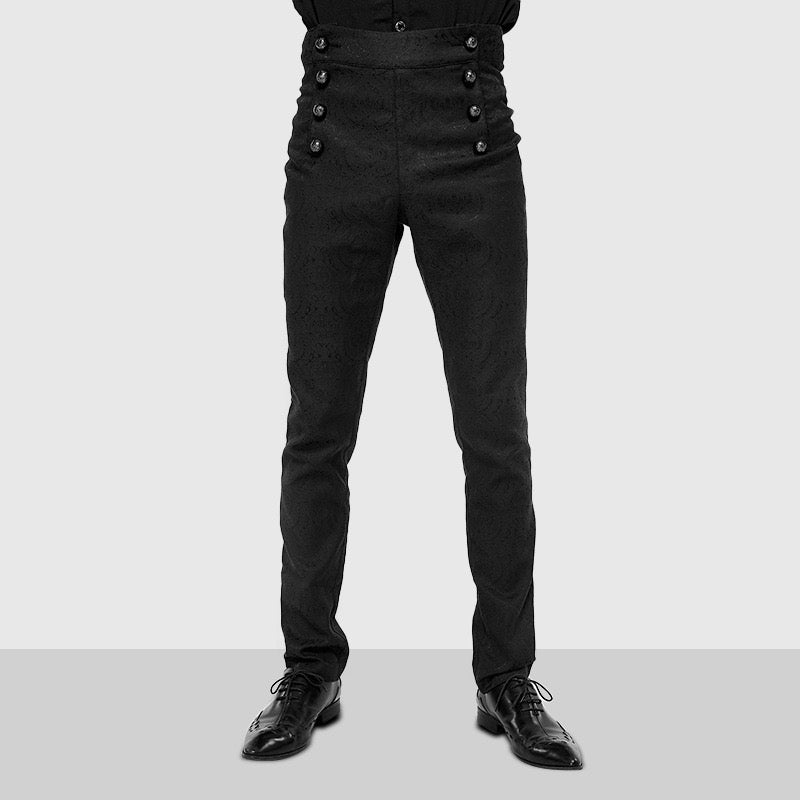 Gothic Black High Waist Vintage Gentleman's Slim Fit Trouser For Men -Plus Size - WonderlandByLilian