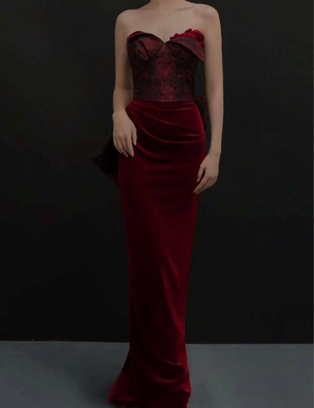 Gothic Burgundy Red Velvet Mermaid Formal Dress -Ball Gown Plus Size - WonderlandByLilian