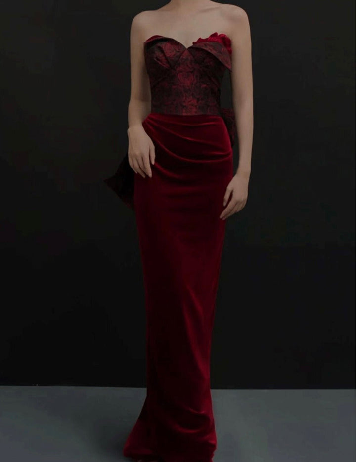 Gothic Burgundy Red Velvet Mermaid Formal Dress -Ball Gown Plus Size - WonderlandByLilian