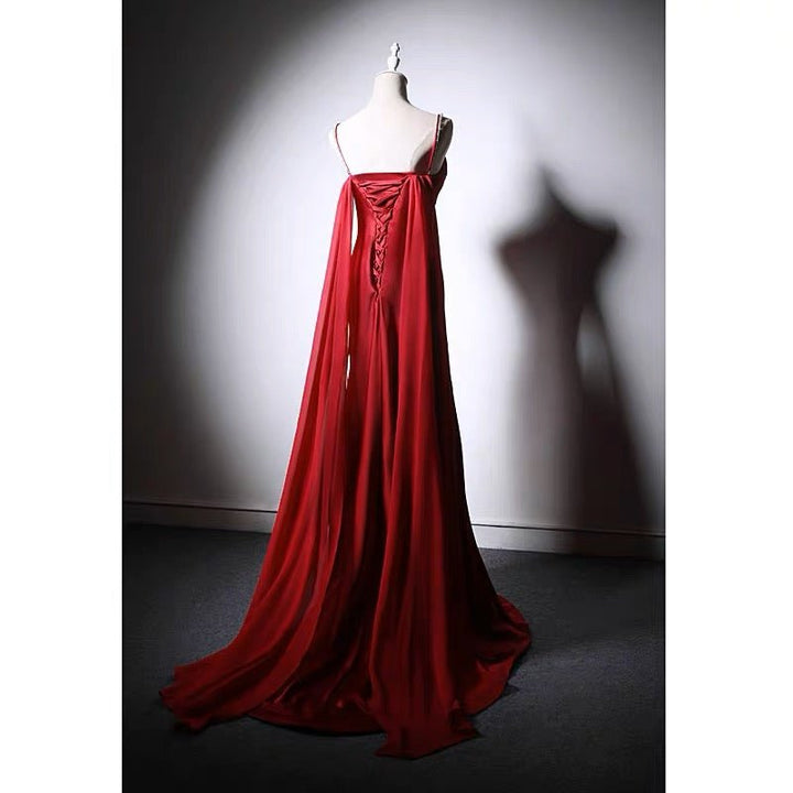 Gothic Burgundy Slip Formal Dress With Corset Plus Size - WonderlandByLilian