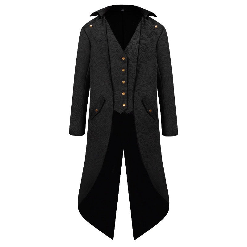Gothic Medieval Black Coat Tailcoat Jacquard for Men Costume Vintage Cosplay Party Plus Size 3XL Black
