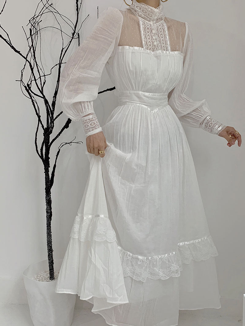 White Lace Wedding Dress - Long Sleeve