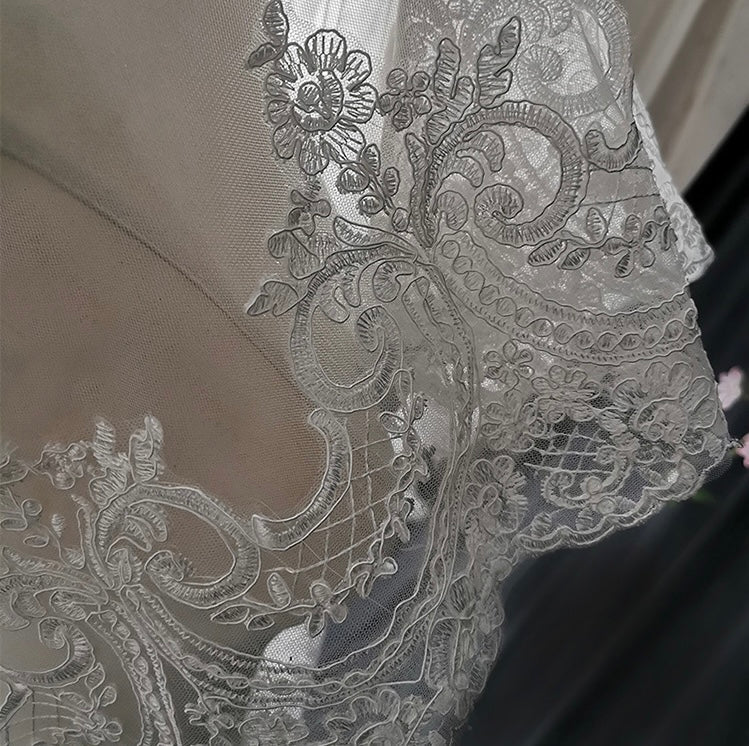 Lace Edged Veil For Vintage Bridal Dress - Cathedral-Length - WonderlandByLilian