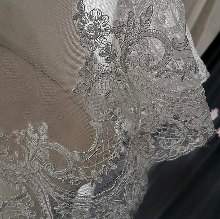 Lace Edged Veil For Vintage Bridal Dress - Cathedral-Length - WonderlandByLilian