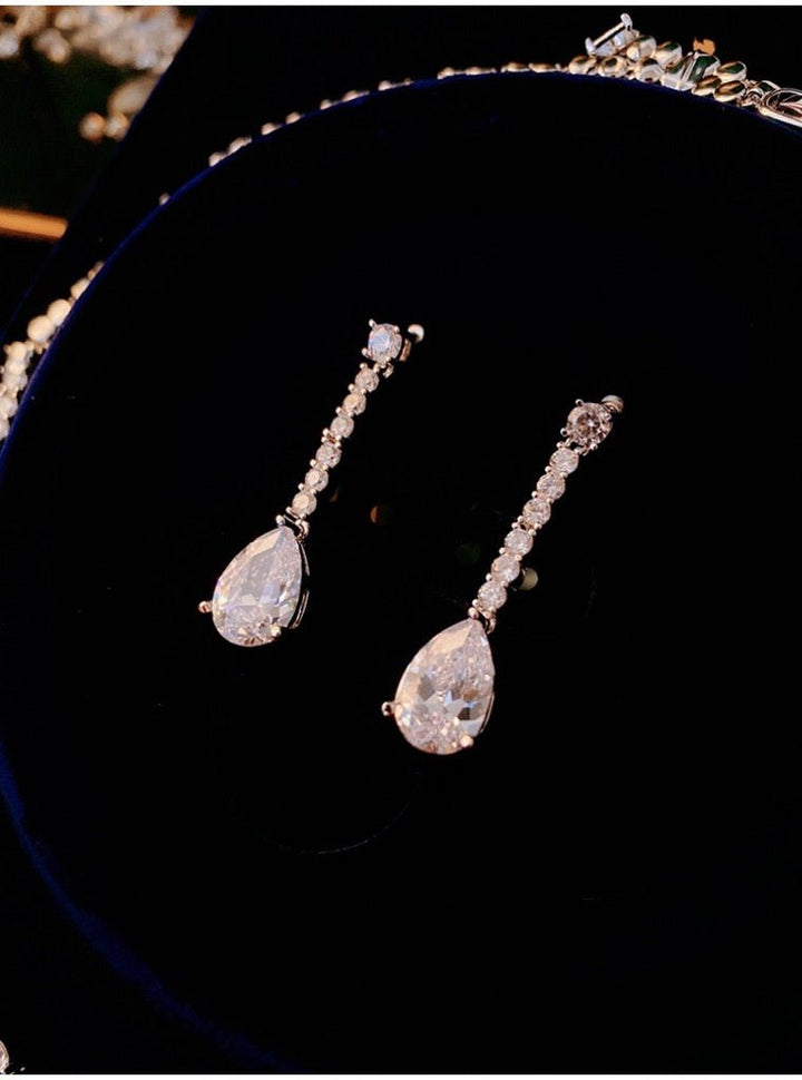 Luxurious Waterdrop Zircon Crystal Necklace Set - Minimalist Bridal Wedding Dress Accessories Jewelry Set - WonderlandByLilian