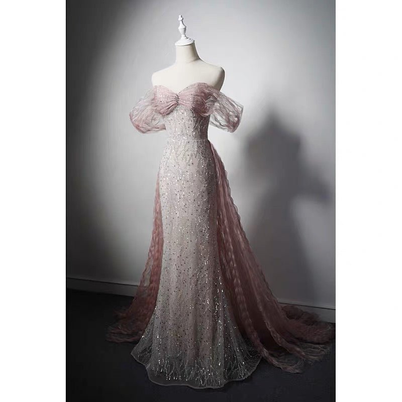 knee length dresses for ladies Luxury Fairy Pink And Grey Sequins Mermaid Prom Dress knee length dresses for ladies Luxury Fairy Pink And Grey Sequins Mermaid Prom Dress