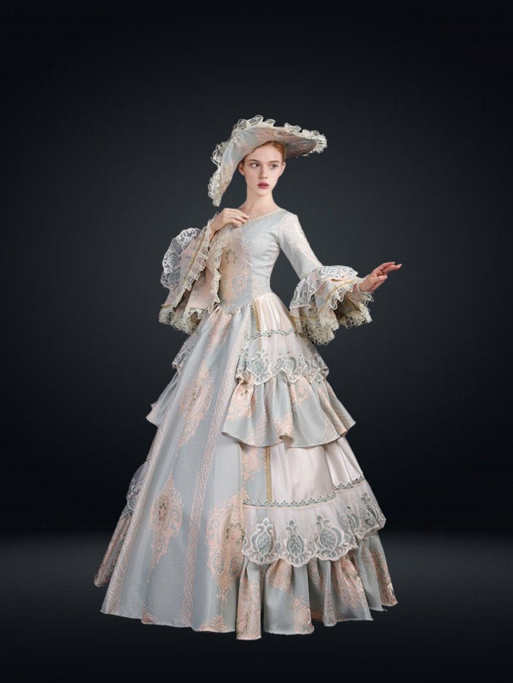 Marie Antoinette BLue Dress - Bridgerton Inspired Queen Charlotte Blue Lace  Embroidered Dress Plus Size
