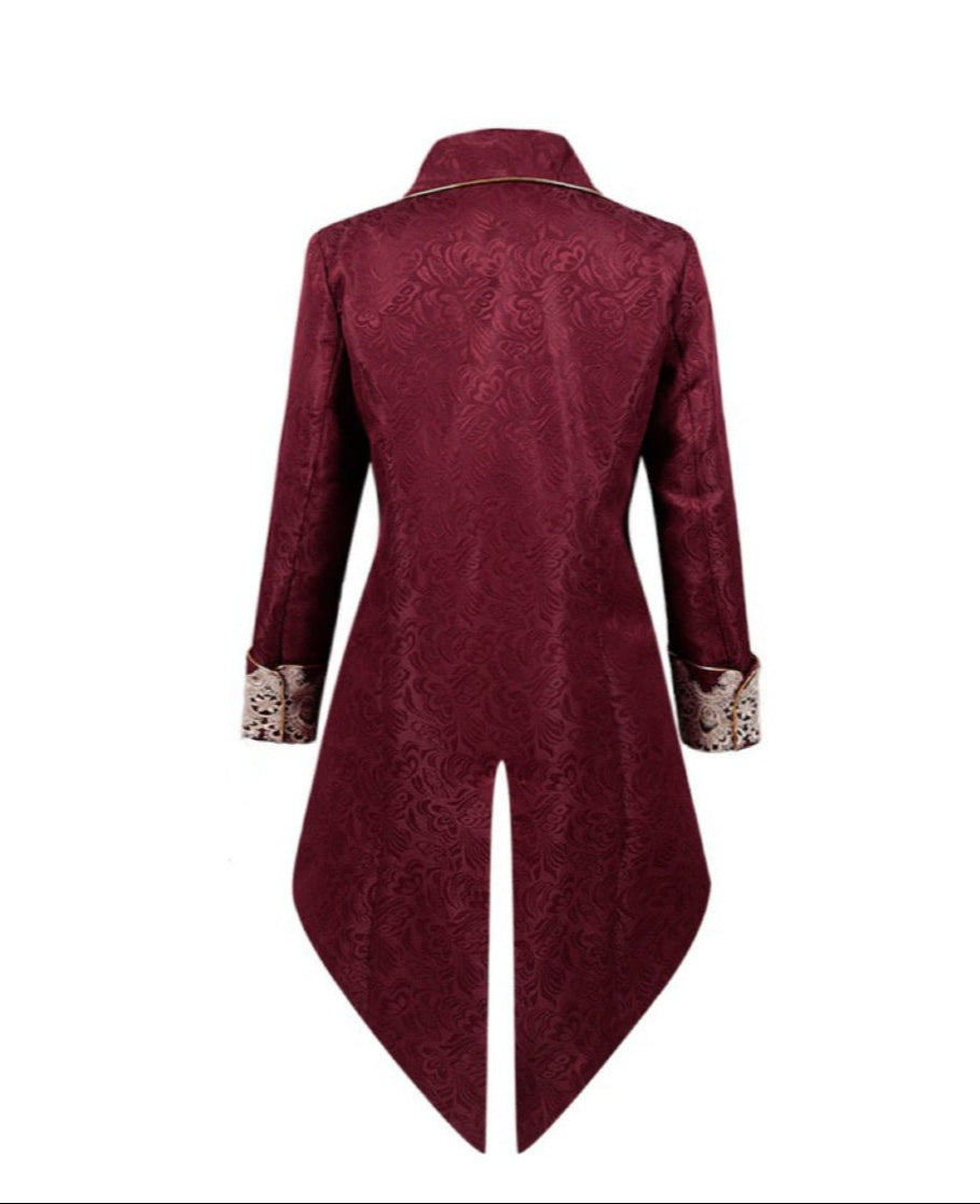 Men's Plus Size British Vintage Gothic Jacquard Suit with Lace Embroidery Faux Two-piece Tailcoat - WonderlandByLilian