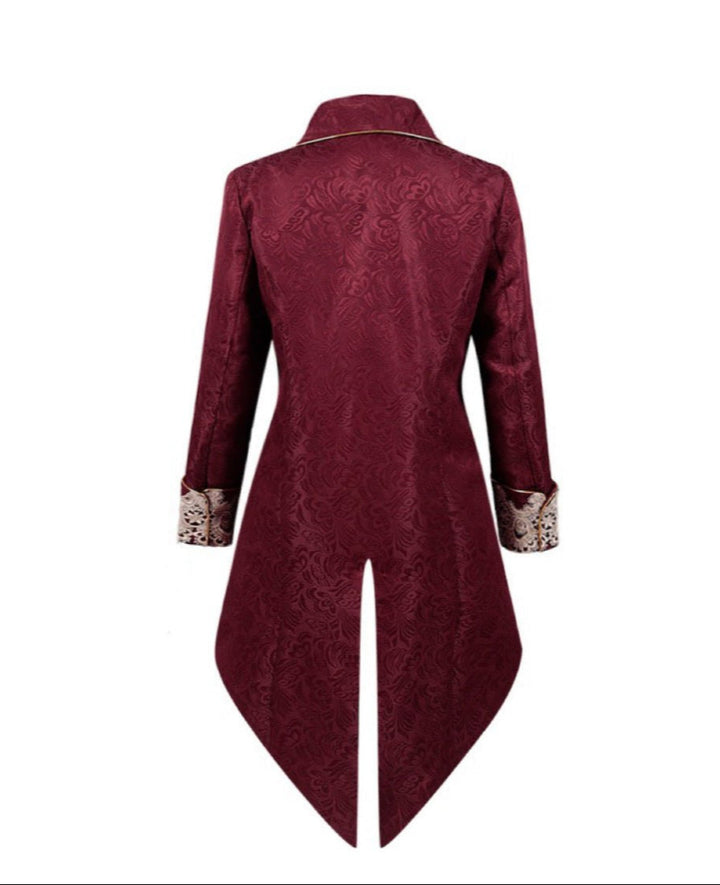 Men's Plus Size British Vintage Gothic Jacquard Suit with Lace Embroidery Faux Two-piece Tailcoat - WonderlandByLilian