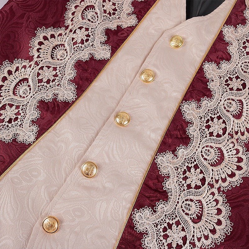 Men's Plus Size British Vintage Gothic Jacquard Suit with Lace Embroidery Faux Two-piece Tailcoat - WonderlandByLilian