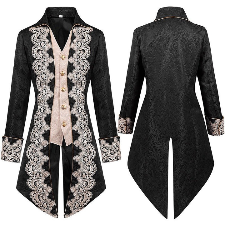 Men's Plus Size British Vintage Gothic Jacquard Suit with Lace Embroidery Faux Two-piece Tailcoat - WonderlandByLilian