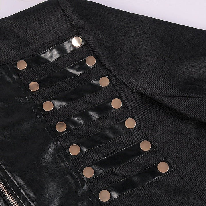Men's Vintage Gothic Victorian Black Long Leather Tailcoat Metal Retro Button -Plus Size - WonderlandByLilian