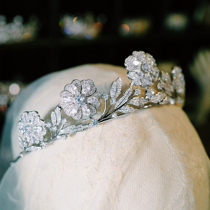 Natural Silver Crown Vintage Crystal Flower Bridal Headpiece - WonderlandByLilian