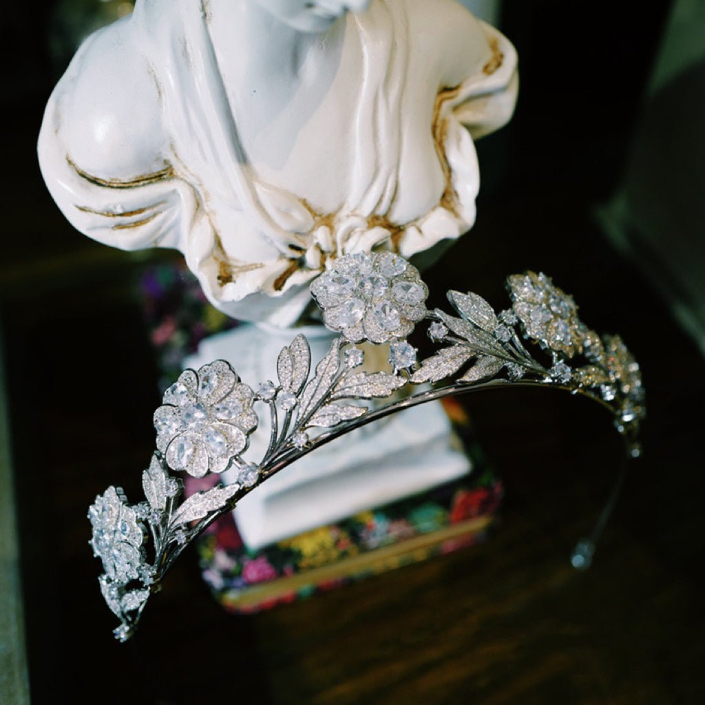 Natural Silver Crown Vintage Crystal Flower Bridal Headpiece - WonderlandByLilian