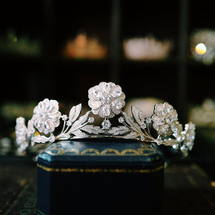 Natural Silver Crown Vintage Crystal Flower Bridal Headpiece - WonderlandByLilian