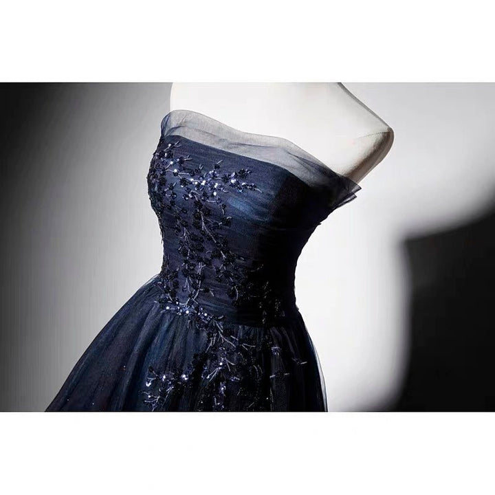 Navy Blue Gauze Sequins Ball Gown - Formal Dress Plus Size - WonderlandByLilian