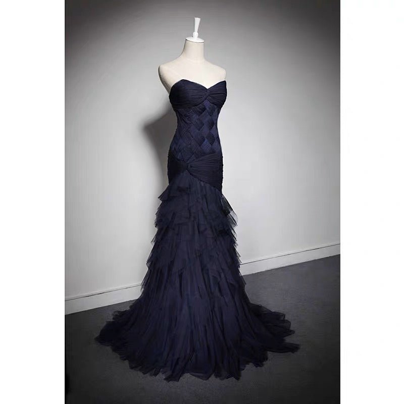 Navy Blue Mermaid Ball Gown With Ruffles - Formal Dress Plus Size - WonderlandByLilian