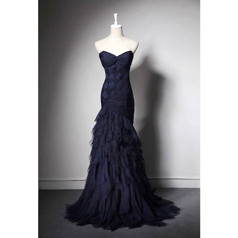 Navy Blue Mermaid Ball Gown With Ruffles - Formal Dress Plus Size - WonderlandByLilian