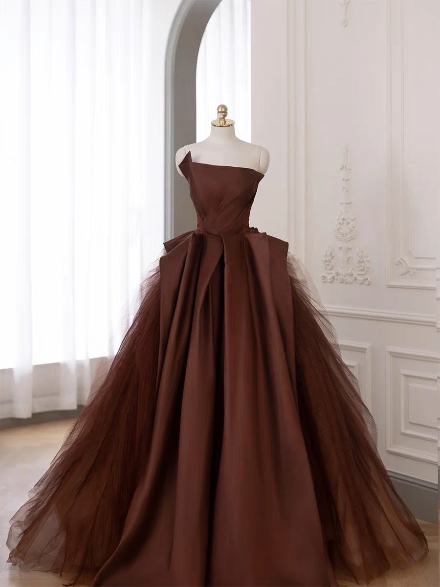 Off Shoulder Brown Red Asymmetrical Gauze Evening Gown - Prom Dress Plus Size Off Shoulder Brown Red Asymmetrical Gauze Evening Gown - Prom Dress Plus Size