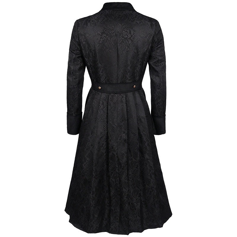 Regency Era Men's Black Tailcoat With Buttons Jacquard - Vintage Gothic Velvet Patchwork Mid-Length Coat -Plus Size - WonderlandByLilian