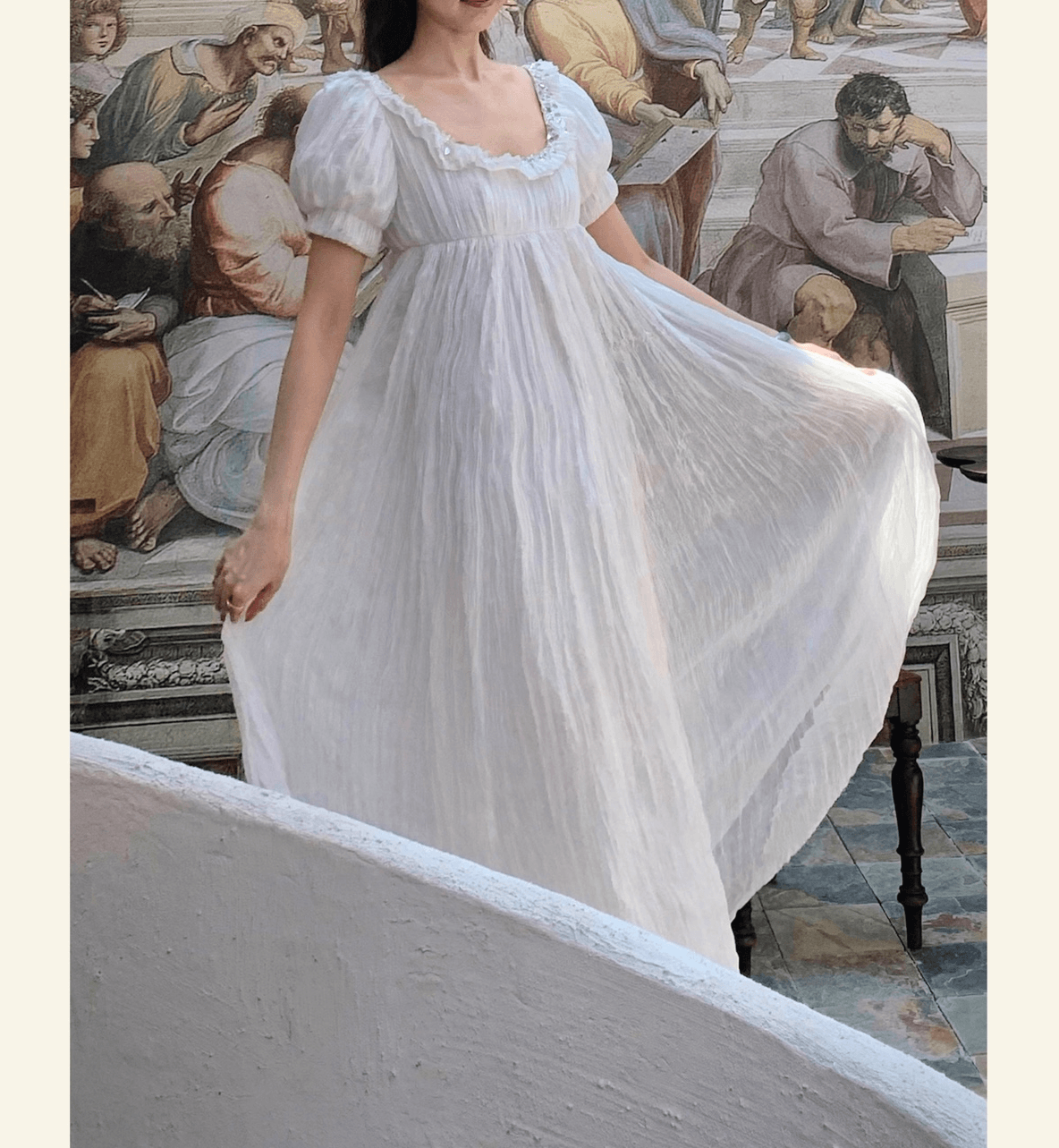 REGENCY ERA WHITE DAY DRESS EMPIRE WAIST EMBELLISHED BRIDGERTON DRESS WITH CRYSTAL PLUS SIZE