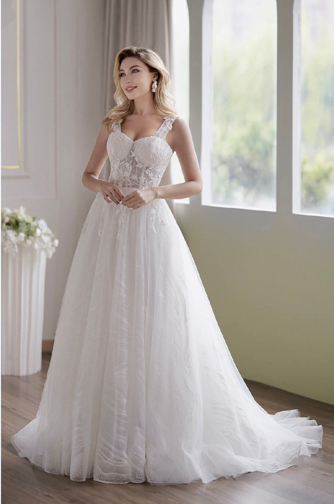Romantic A-Line Lace Light Ivory Off-Shoulder Bridal Dress - Plus Size - WonderlandByLilian