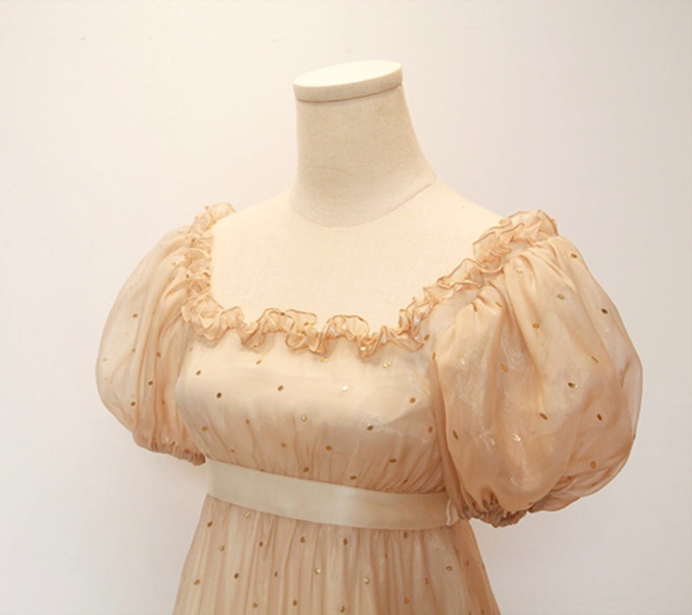 Romantic Beige Organza Regency Ball Gown - Bridgerton Regency Dress Wedding - Vintage Museum Plus Size - WonderlandByLilian