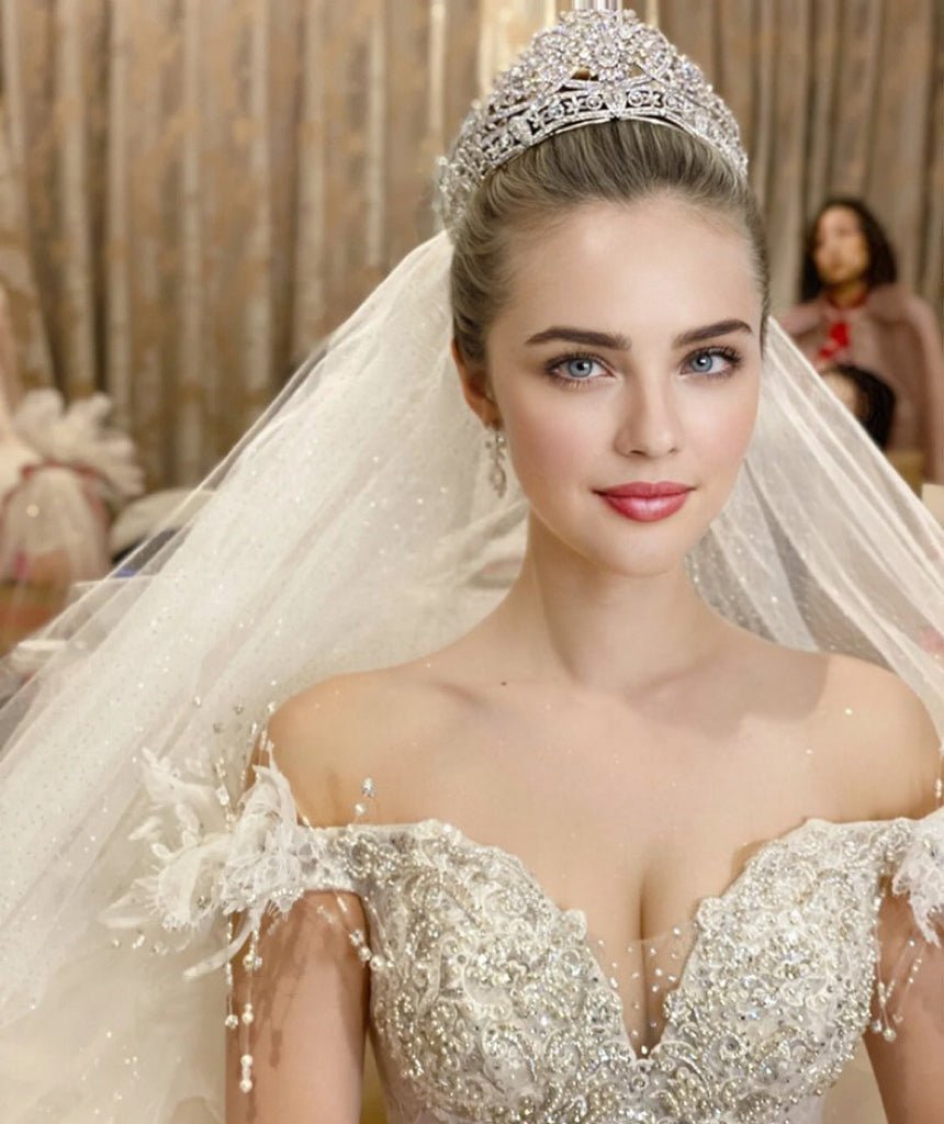 Silver Crystal Bridal Crown Vintage Elegant Necklace Trio - Jewelry Set - WonderlandByLilian