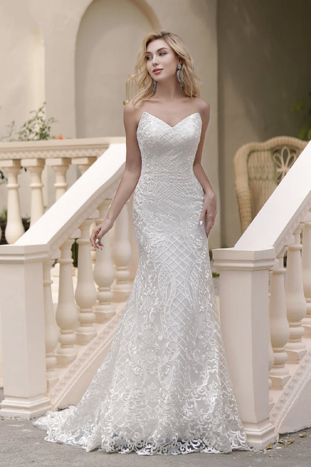 Spaghetti Strap Sweetheart Neckline Fit And Flare Light Ivory Lace Embroider Wedding Dress - Plus Size - WonderlandByLilian