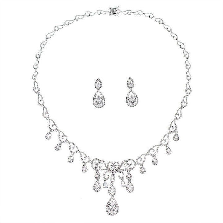 Sparking Evening Jewelry Set - Diamond Necklace and Bride Earrings - WonderlandByLilian