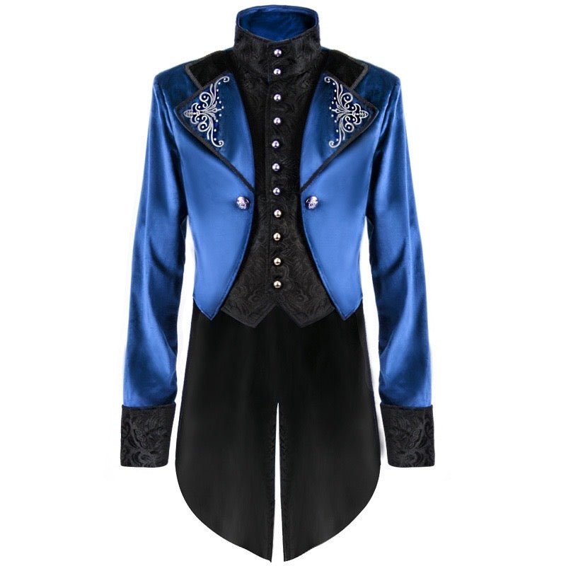 Victorian Long-Tailed Tuxedo Two Piece - Embroidered High Collar Velvet Suit For Men -Plus Size - WonderlandByLilian