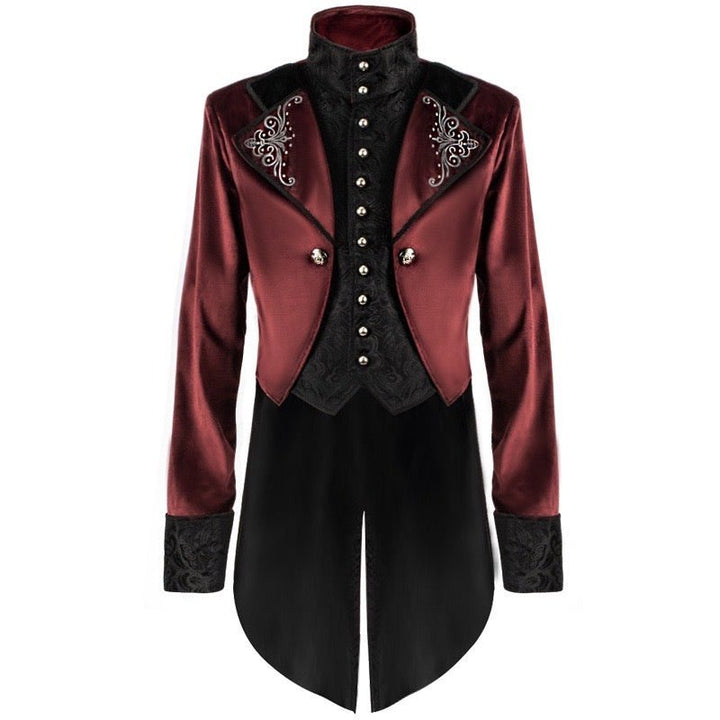 Victorian Long-Tailed Tuxedo Two Piece - Embroidered High Collar Velvet Suit For Men -Plus Size - WonderlandByLilian