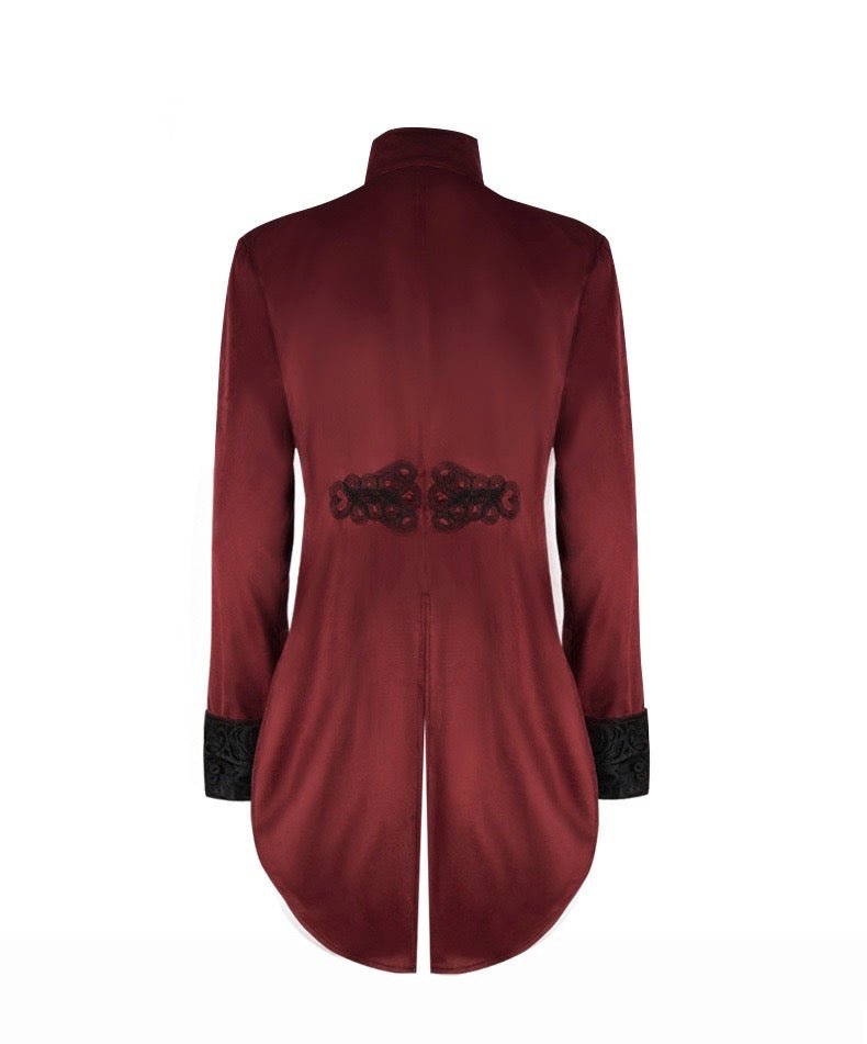 Victorian Long-Tailed Tuxedo Two Piece - Embroidered High Collar Velvet Suit For Men -Plus Size - WonderlandByLilian