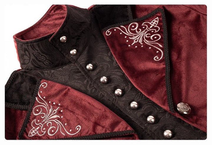 Victorian Long-Tailed Tuxedo Two Piece - Embroidered High Collar Velvet Suit For Men -Plus Size - WonderlandByLilian