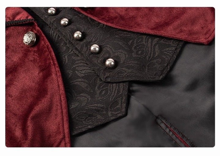 Victorian Long-Tailed Tuxedo Two Piece - Embroidered High Collar Velvet Suit For Men -Plus Size - WonderlandByLilian