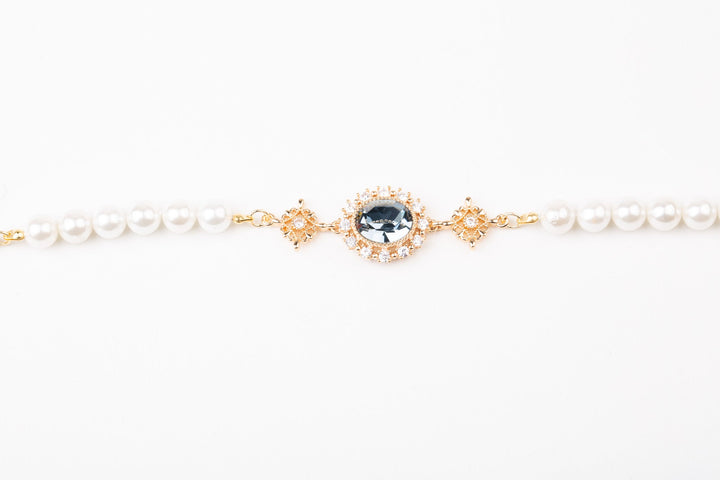 Vintage Baroque Blue Gemstones Bracelet- Precious Stone Crystal Pearl for Women Regency Era Style - French Lolita Jewelry - WonderlandByLilian
