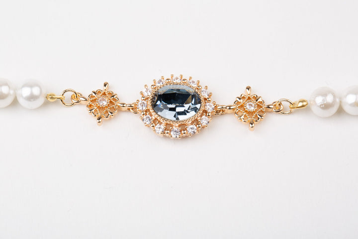 Vintage Baroque Blue Gemstones Bracelet- Precious Stone Crystal Pearl for Women Regency Era Style - French Lolita Jewelry - WonderlandByLilian