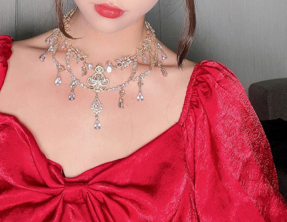 Vintage Baroque Gemstones Necklace - Precious Stone Pearl Crystal Chocker for Women Regency Era Style - French Lolita Jewelry - WonderlandByLilian