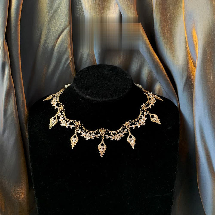 Vintage Baroque Gemstones Necklace - Precious Stone Pearl Crystal Chocker for Women Regency Era Style - French Lolita Jewelry - WonderlandByLilian