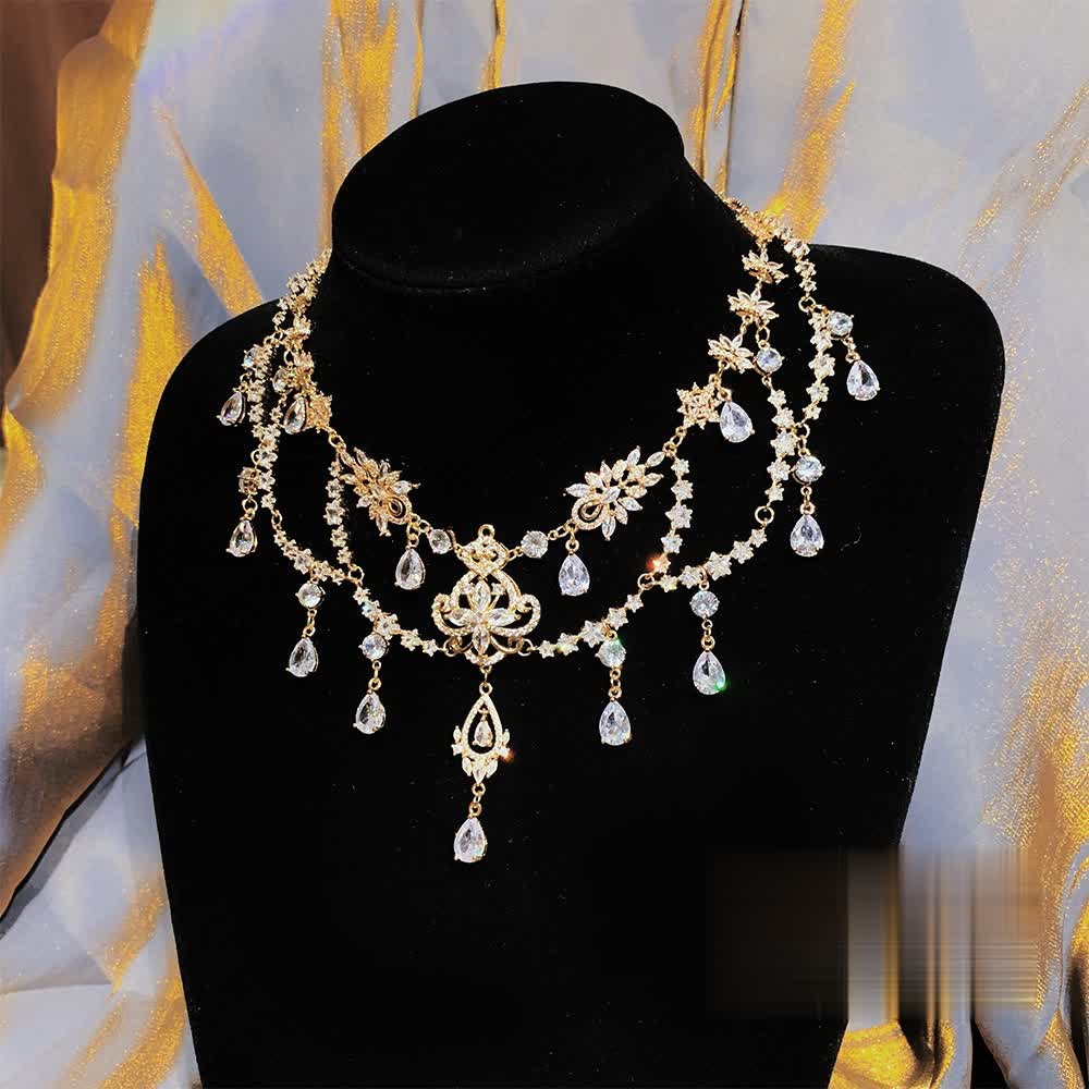 Vintage Baroque Gemstones Necklace - Precious Stone Pearl Crystal Chocker for Women Regency Era Style - French Lolita Jewelry - WonderlandByLilian