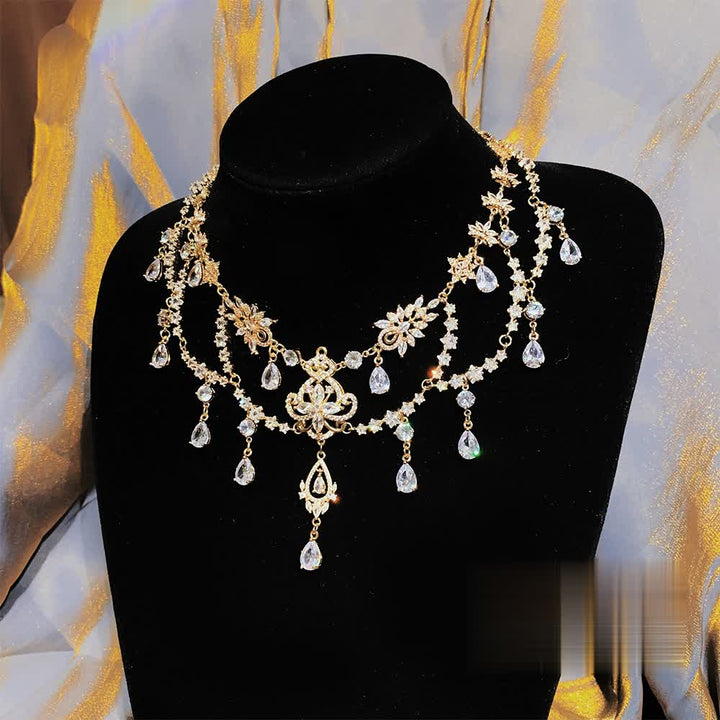 Vintage Baroque Gemstones Necklace - Precious Stone Pearl Crystal Chocker for Women Regency Era Style - French Lolita Jewelry - WonderlandByLilian