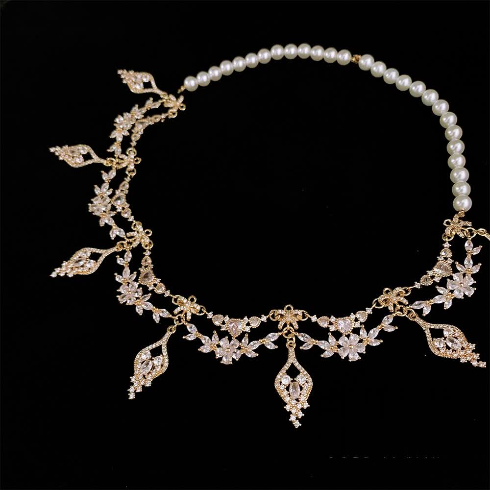 Vintage Baroque Gemstones Necklace - Precious Stone Pearl Crystal Chocker for Women Regency Era Style - French Lolita Jewelry - WonderlandByLilian